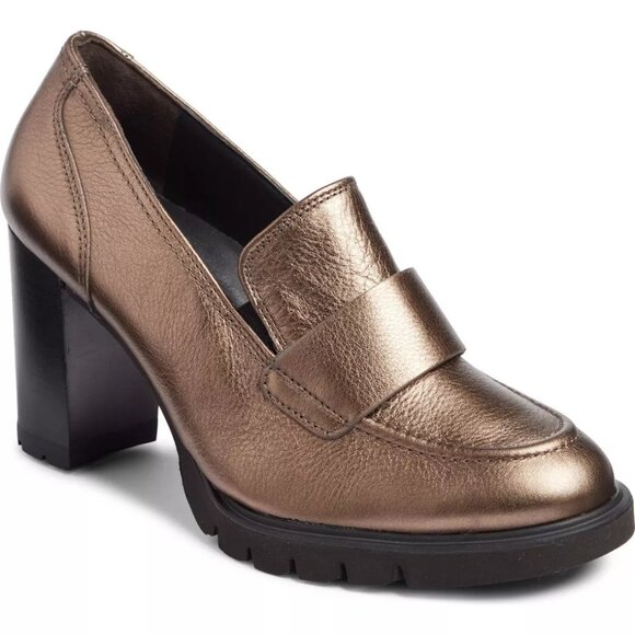 $500 Paul Green Nina Loafer Pump SHOES GRUNGE METALLIC LEATHER 8.5 US(TD15)